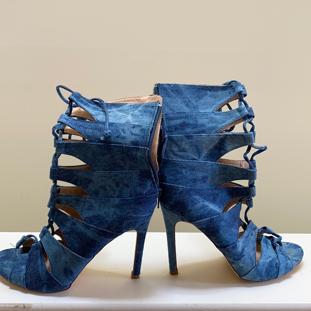 Sexy denim open toe lace boots size 9